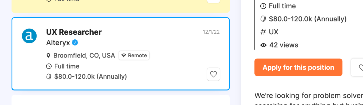 Job board screenshot